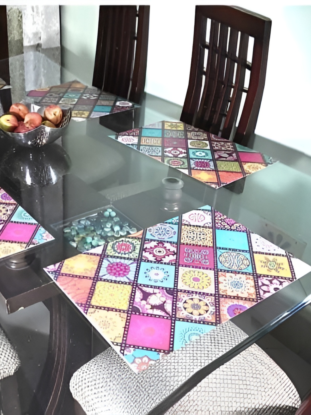 

REVEXO Pink & Blue 6 Pieces Geometric Printed Rectangular Table Placemats
