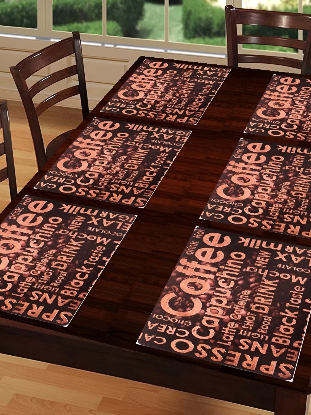 

REVEXO 6 Pieces Brown & Beige Printed Anti-Slip Table Placemats
