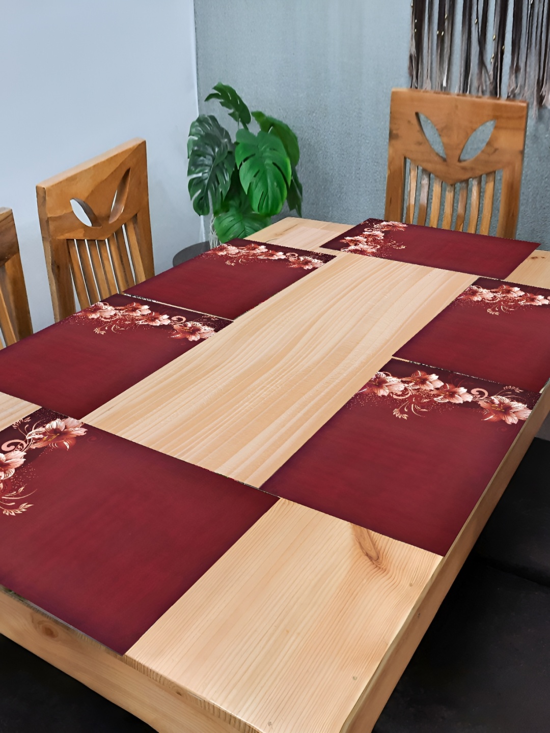 

REVEXO 6 Pieces Brown Printed Anti-Slip Table Placemats