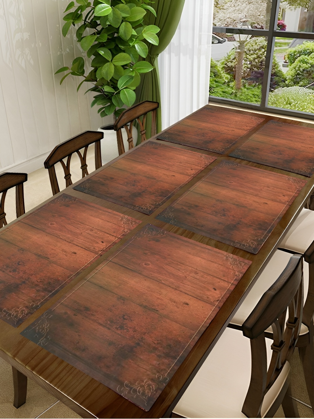 

REVEXO Beige & Brown 6 Pieces Wooden Design Rectangular Table Placemats