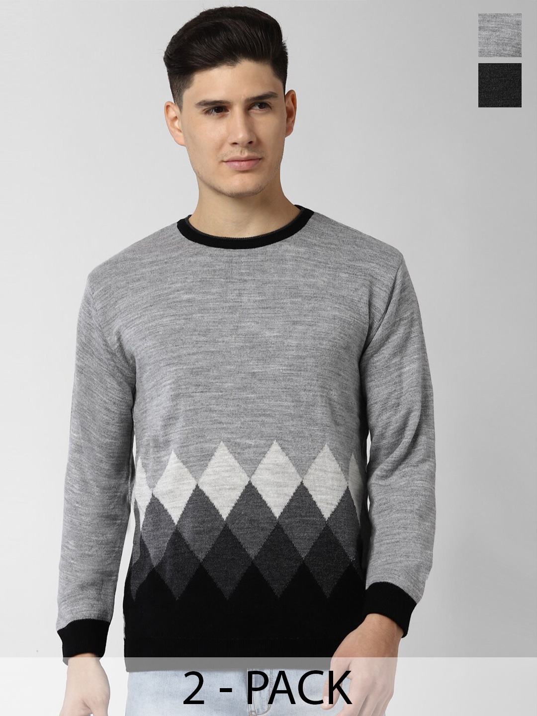

Peter England Casuals Pack of 2 Round Neck Acrylic Printed Pullover, Grey