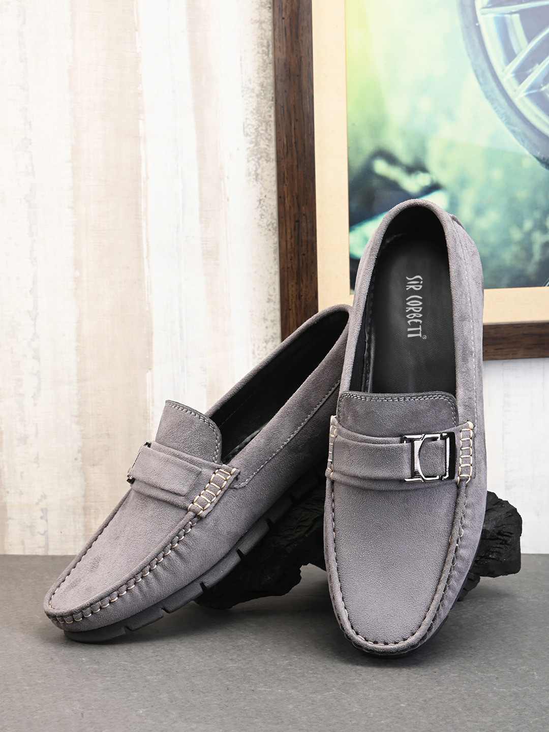 

Sir Corbett Men Square Toe Horsebit Loafers, Grey