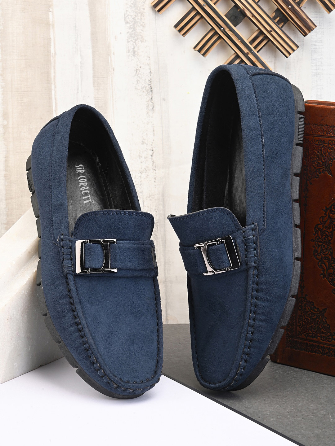 

Sir Corbett Men Buckle Detail Suede Loafers, Blue
