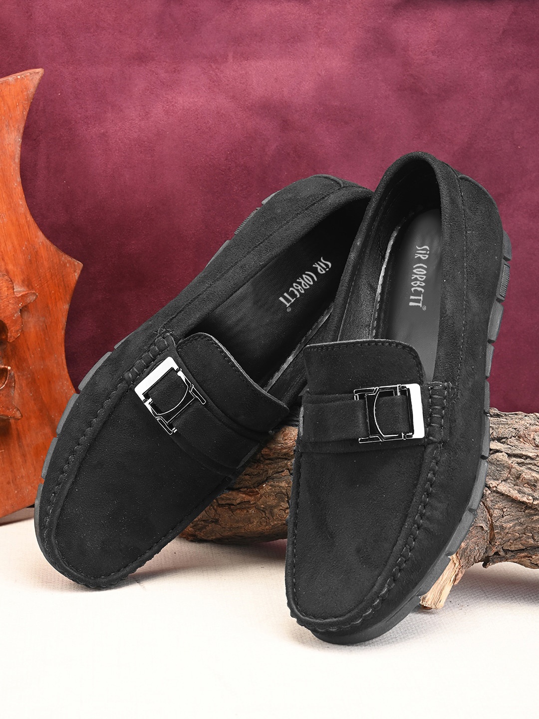 

Sir Corbett Men Buckle Detail Suede Loafers, Black
