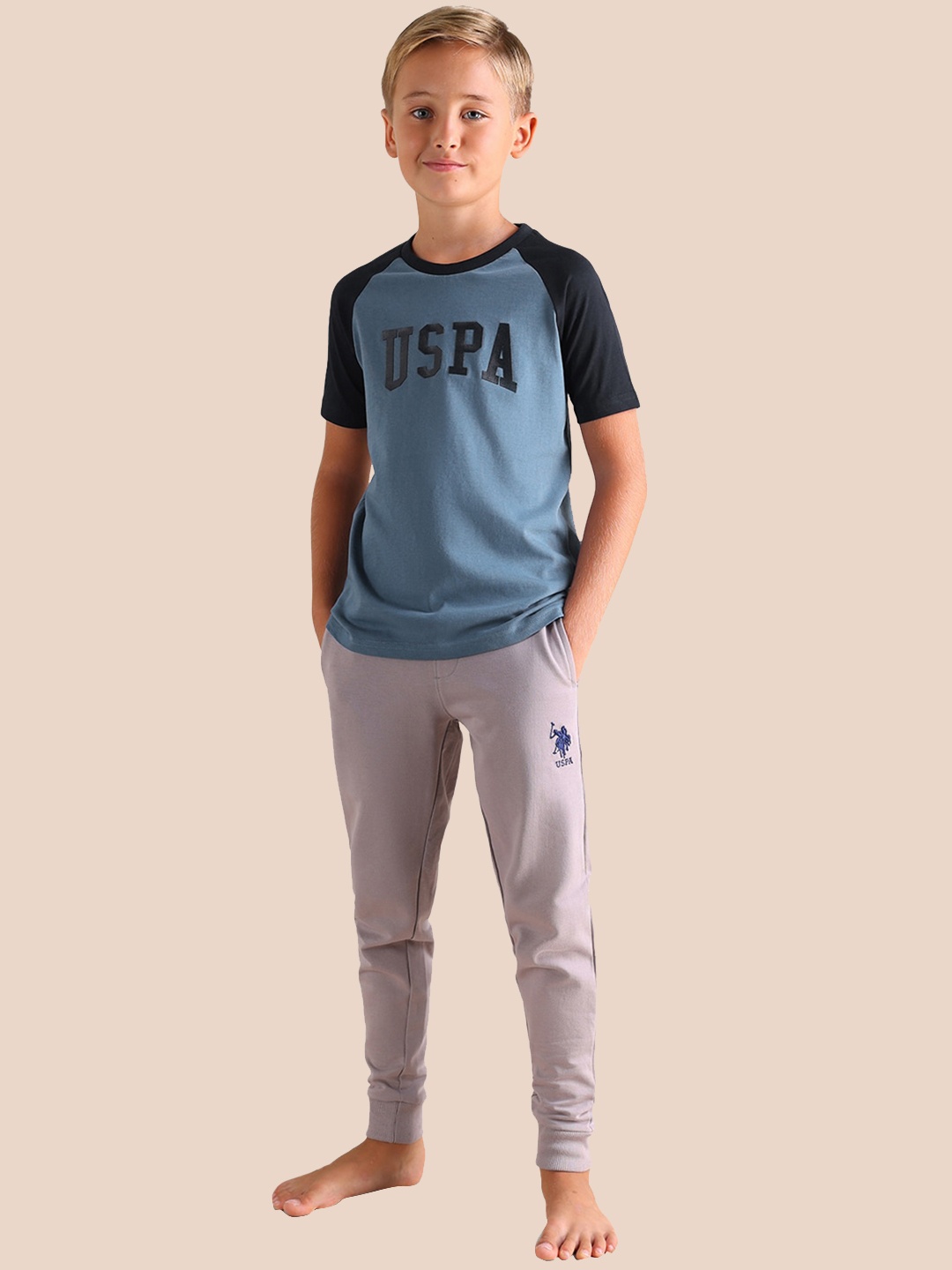 

U.S. Polo Assn. Kids Boys Typography Printed Pure Cotton Lounge Tshirts, Blue