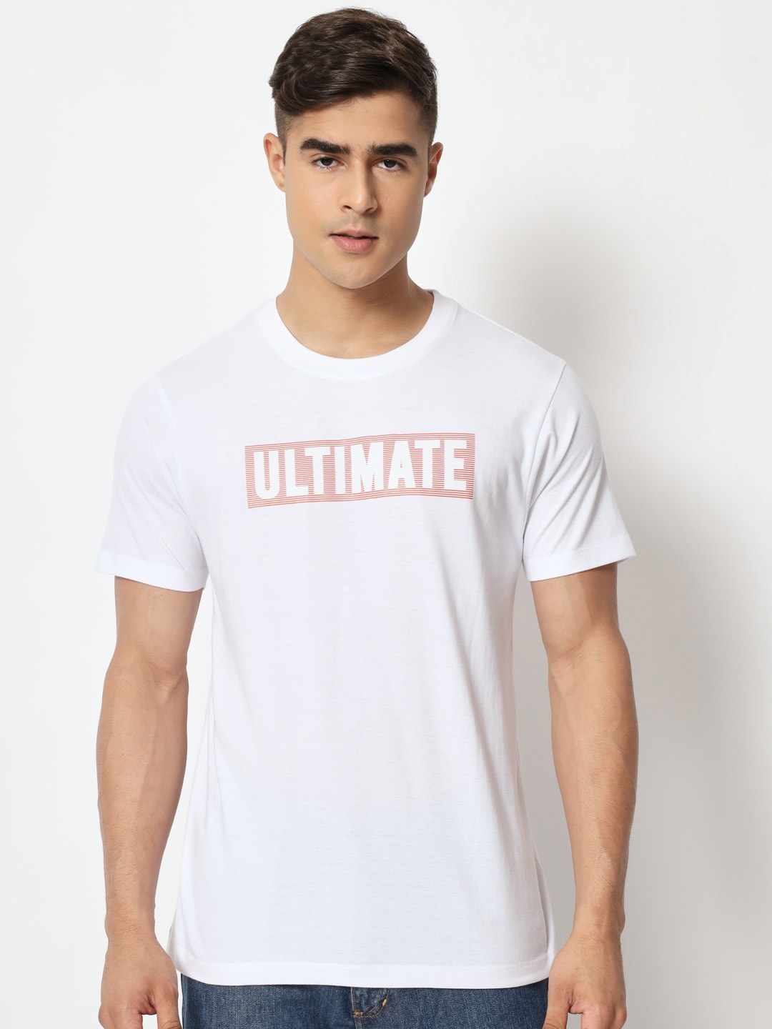 

STRYZER Typography Printed Cotton T-shirt, White