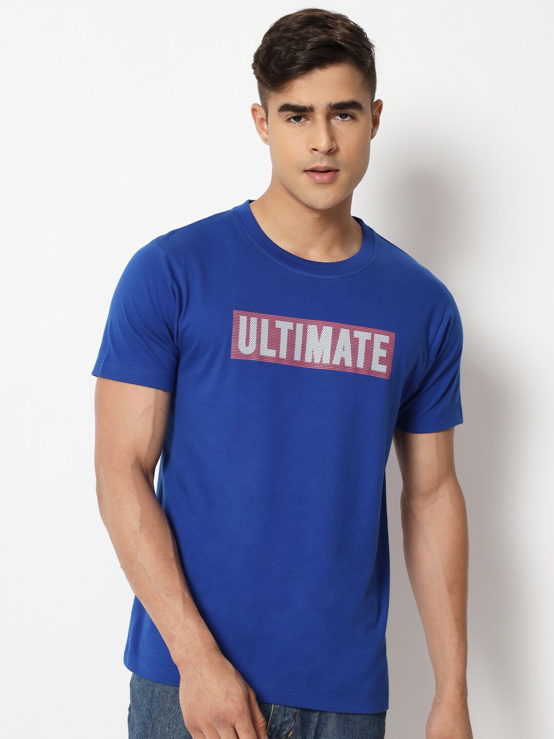 

STRYZER Typography Printed Round Neck Cotton T-shirt, Blue