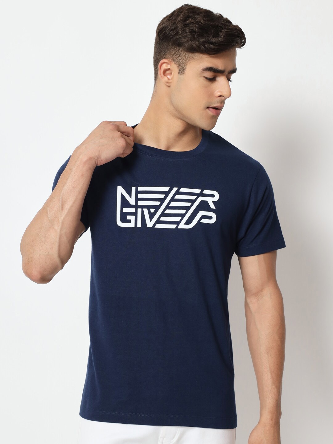 STRYZER Typography Printed Cotton T-shirt, Navy blue
