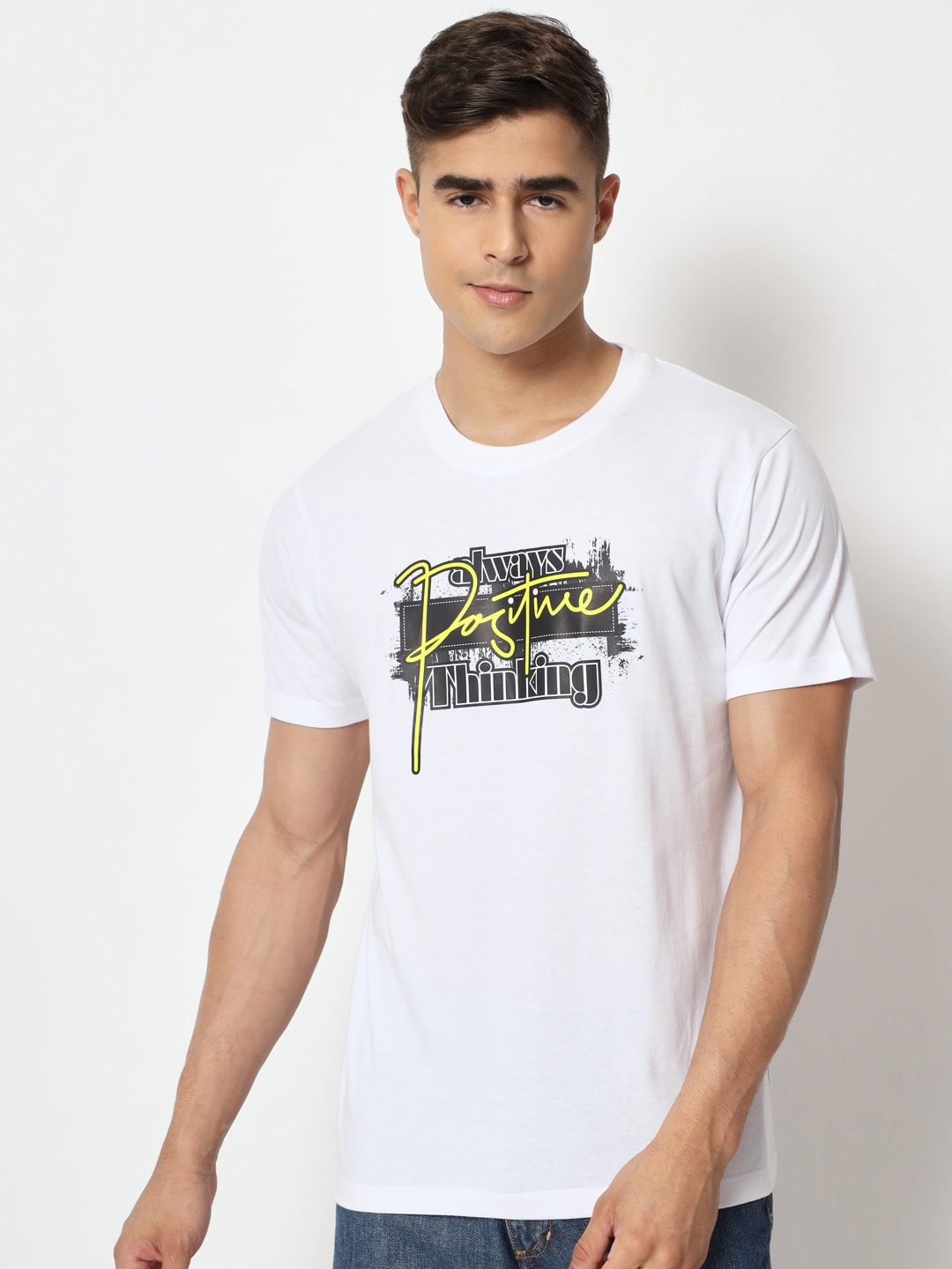 STRYZER Typography Printed Cotton T-shirt, White