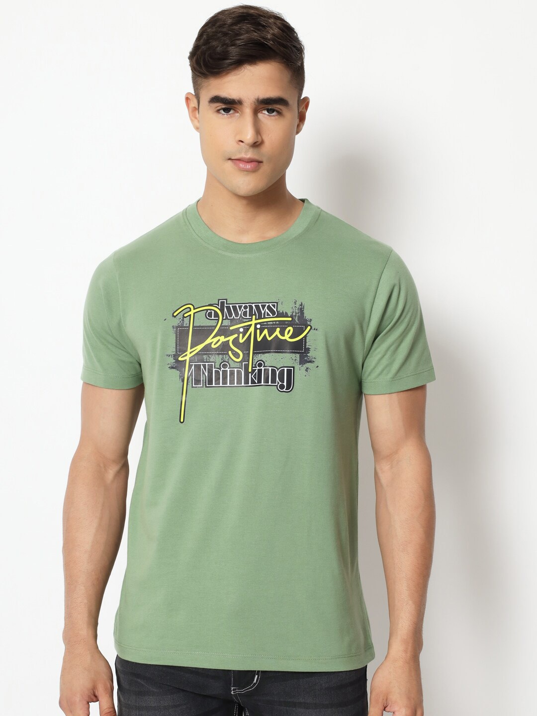

STRYZER Typography Printed Cotton T-shirt, Lime green