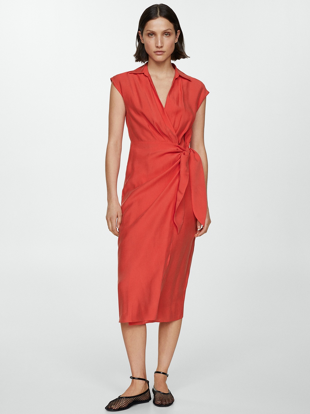 

MANGO Midi Wrap Dress, Red