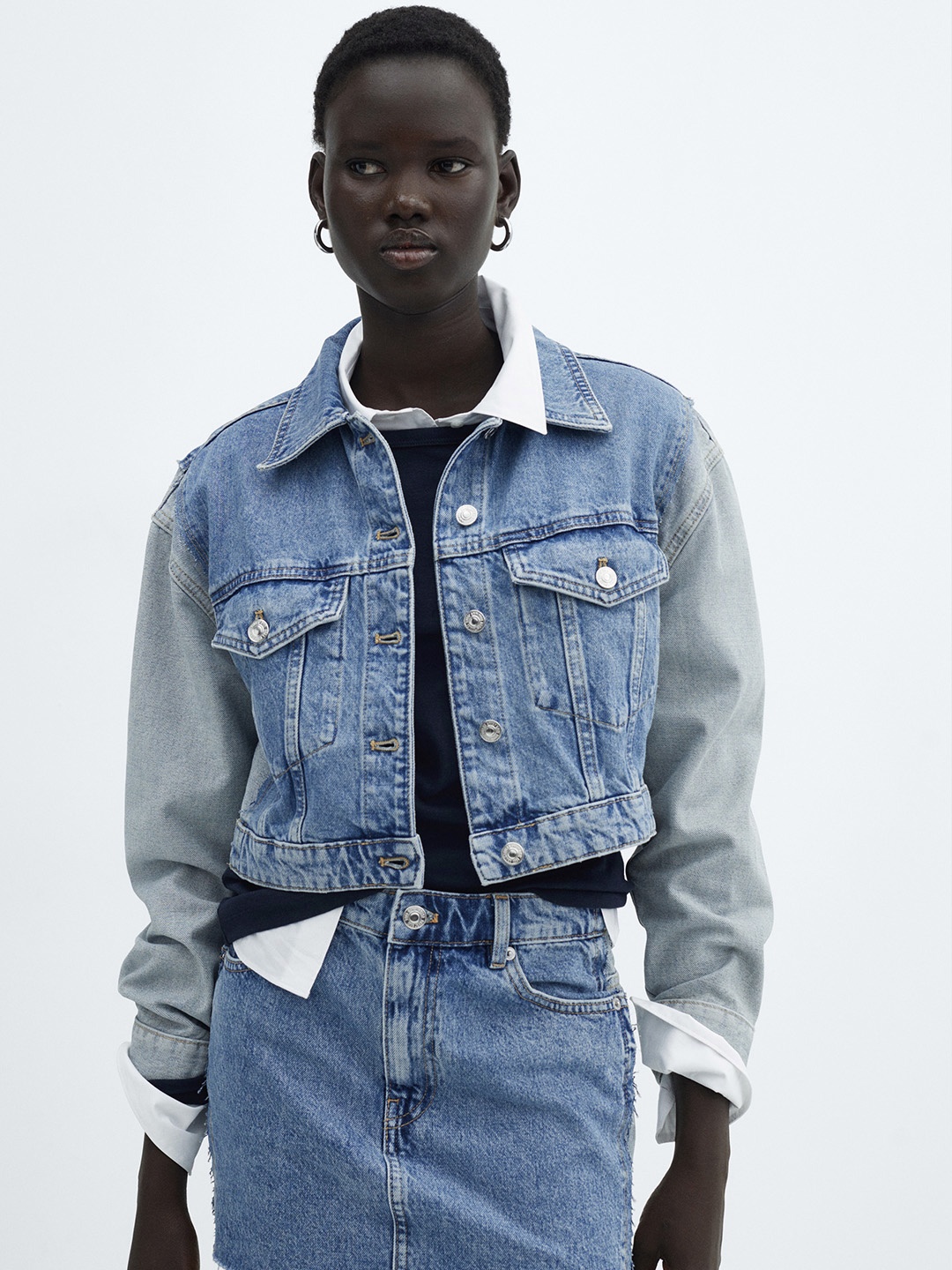 

MANGO Pure Cotton Crop Denim Jacket, Blue