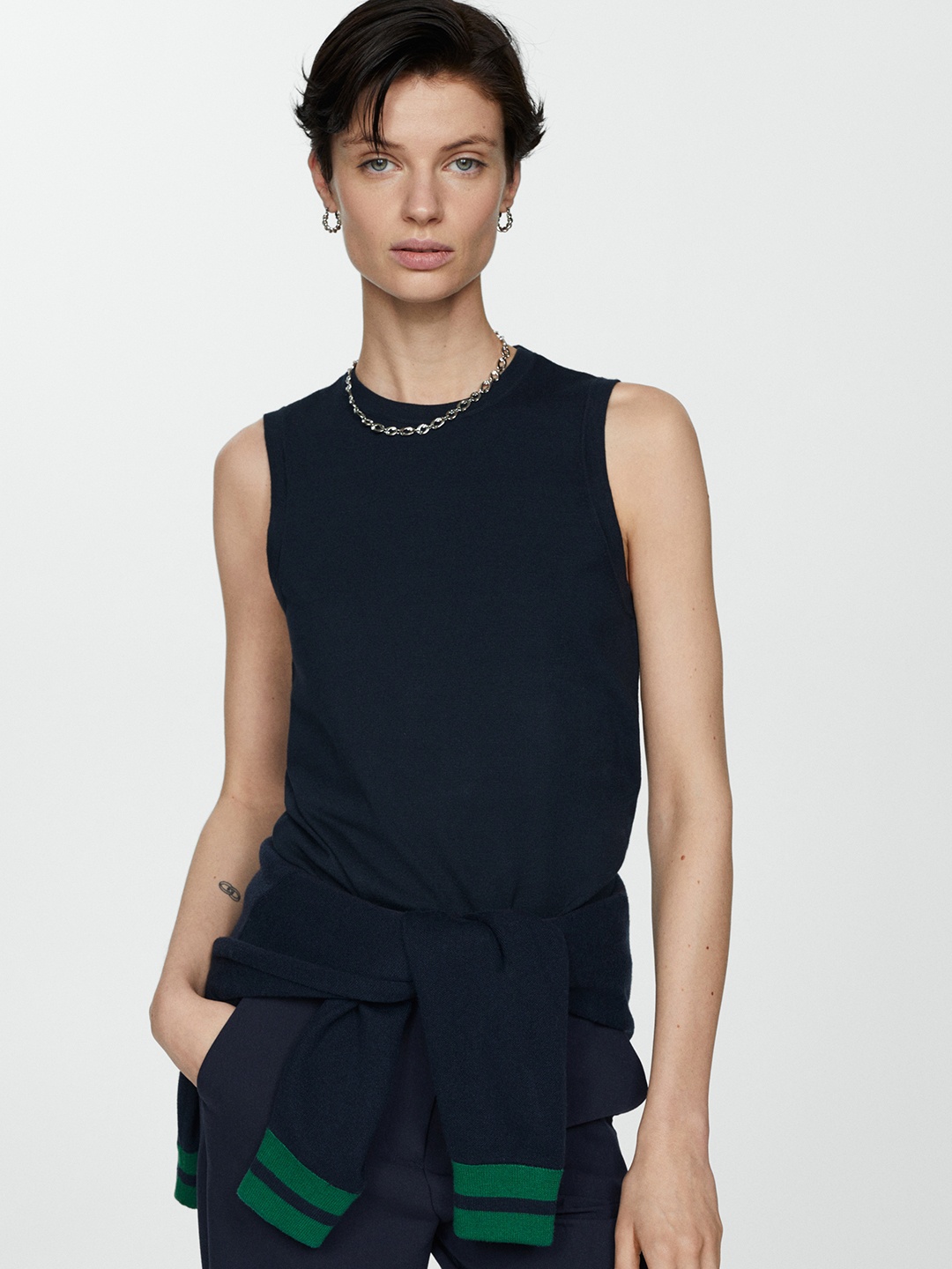 

MANGO Solid Ribbed Top, Black