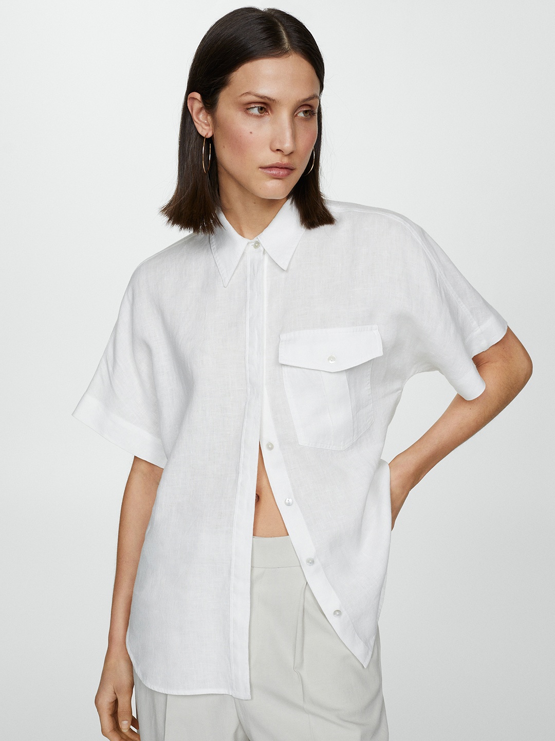 

MANGO Pure Linen Casual Shirt, White