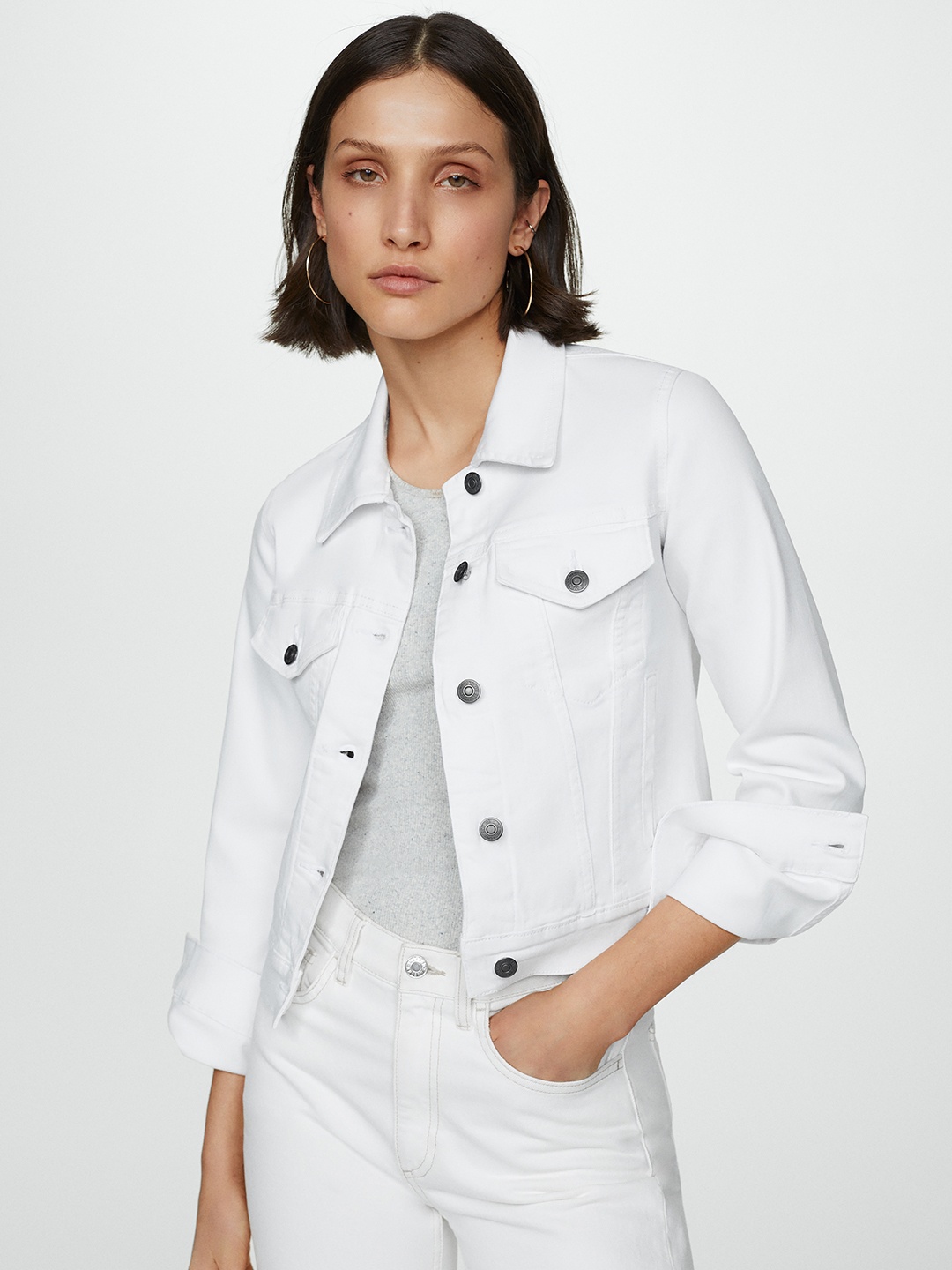 

MANGO Full Sleeves Denim Jacket, White