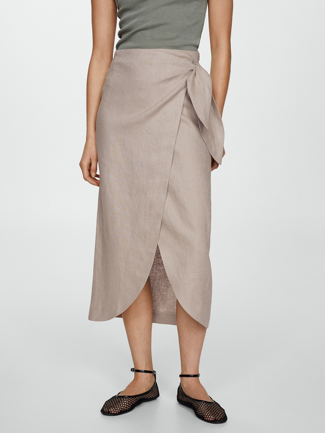 

MANGO Linen Wrap Skirt, Beige
