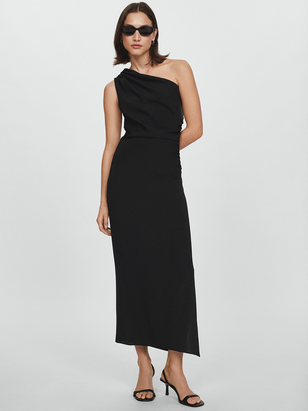 

MANGO One Shoulder Sheath Midi Dress, Black