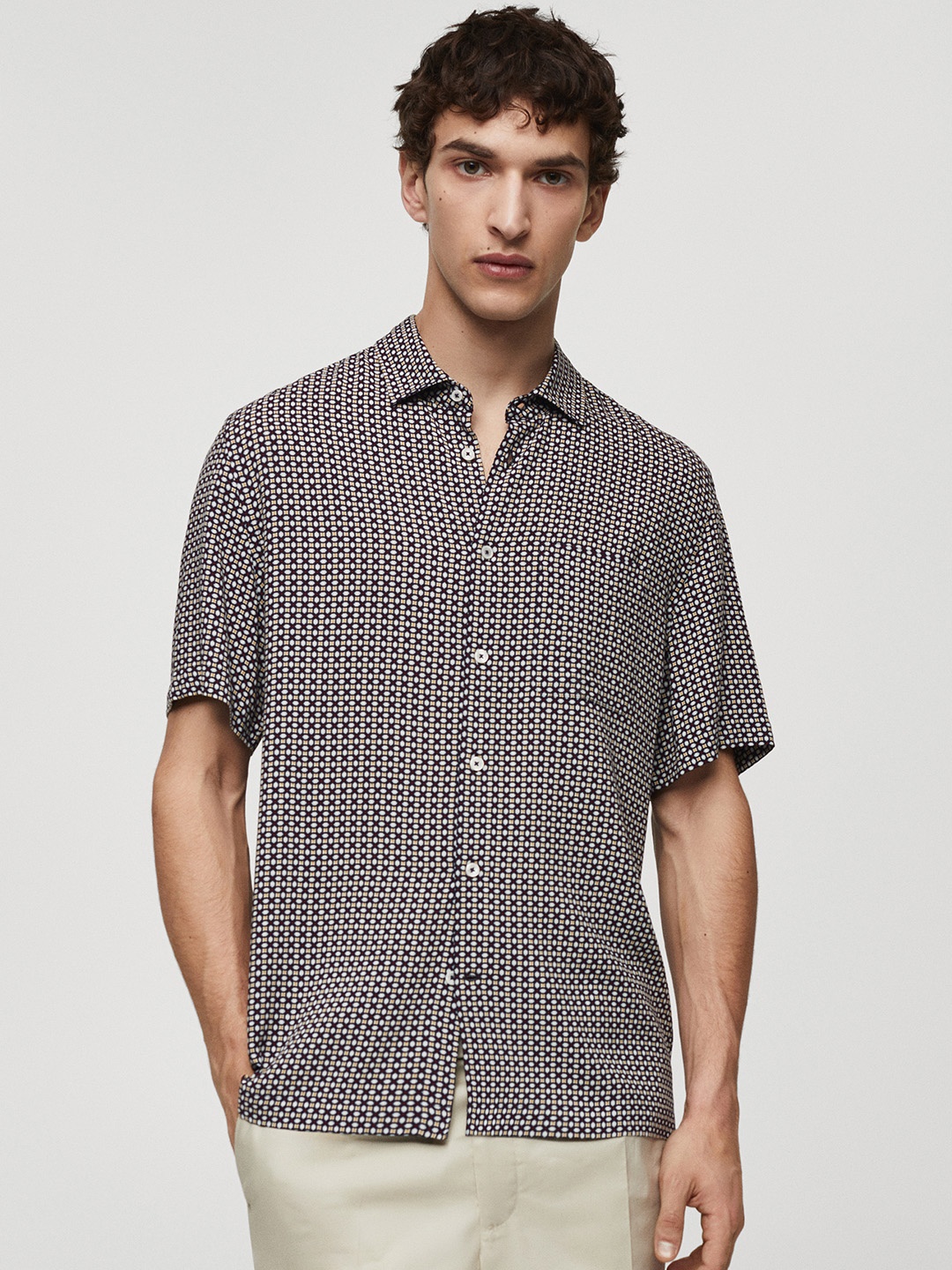 

MANGO MAN Printed Casual Shirt, Navy blue