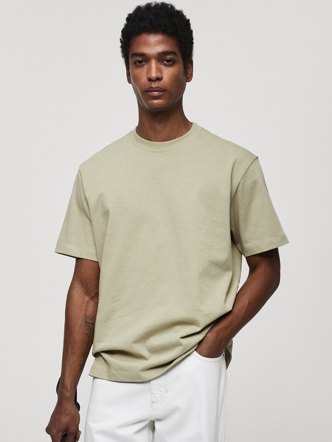 

MANGO MAN Pure Cotton Relaxed Fit T-shirt, Green