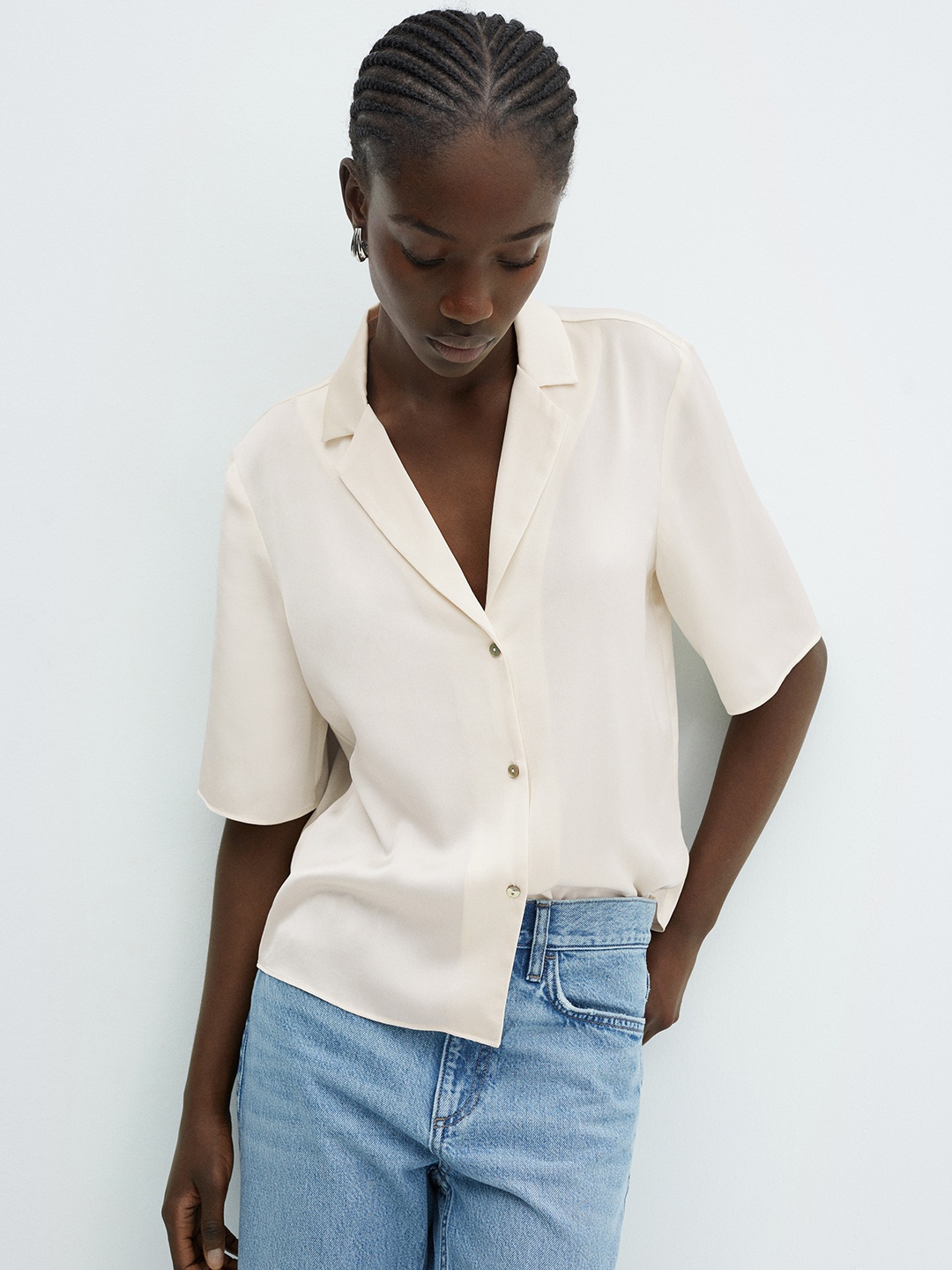 

MANGO Satin Finish Casual Shirt, Cream