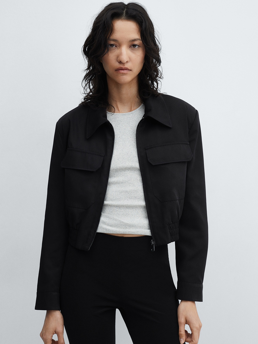 

MANGO Cropped Tailored Jacket, Black