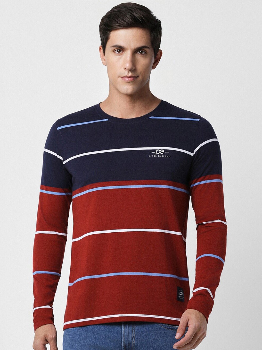 

Peter England Casuals Striped Slim Fit T-shirt, Navy blue