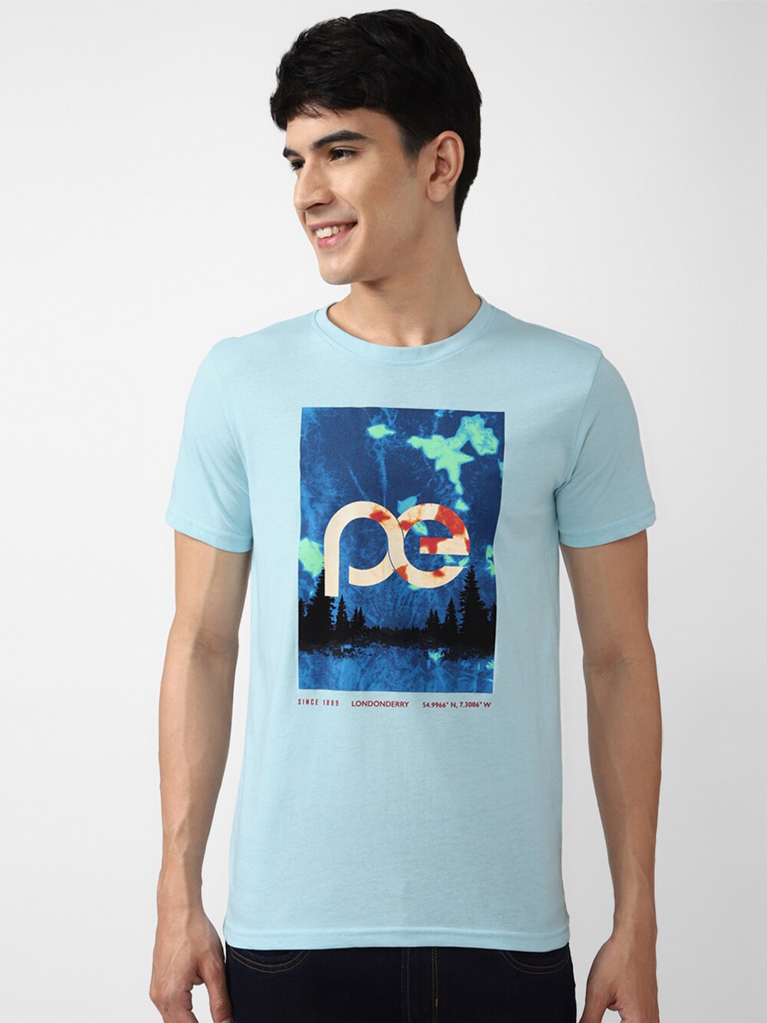 

Peter England Casuals Graphic Printed Slim Fit T-shirt, Blue