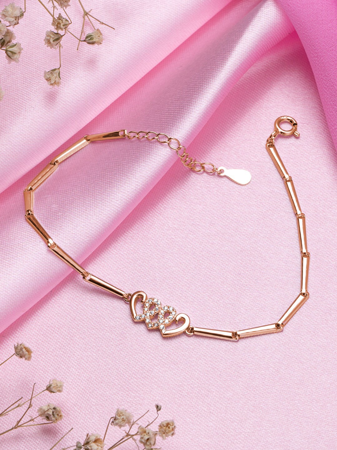 

Zavya Rose Gold-Plated 925 Pure Silver Cubic Zirconia Link Bracelet