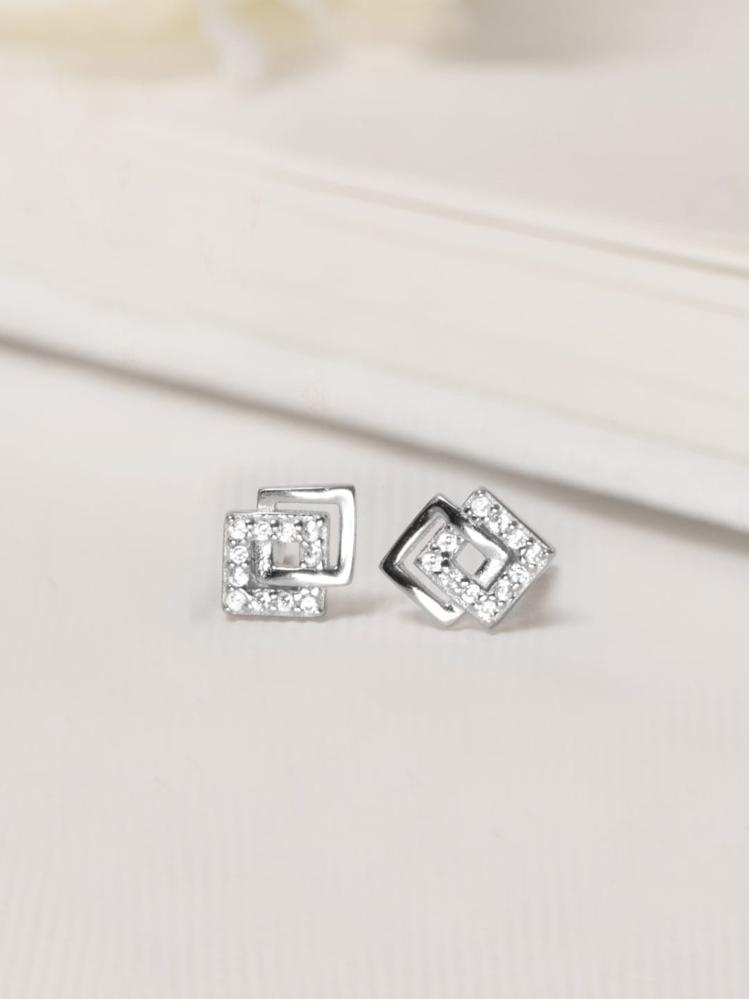 

Zavya Rhodium-Plated 925 Pure Sterling Silver Cubic Zirconia Contemporary Studs