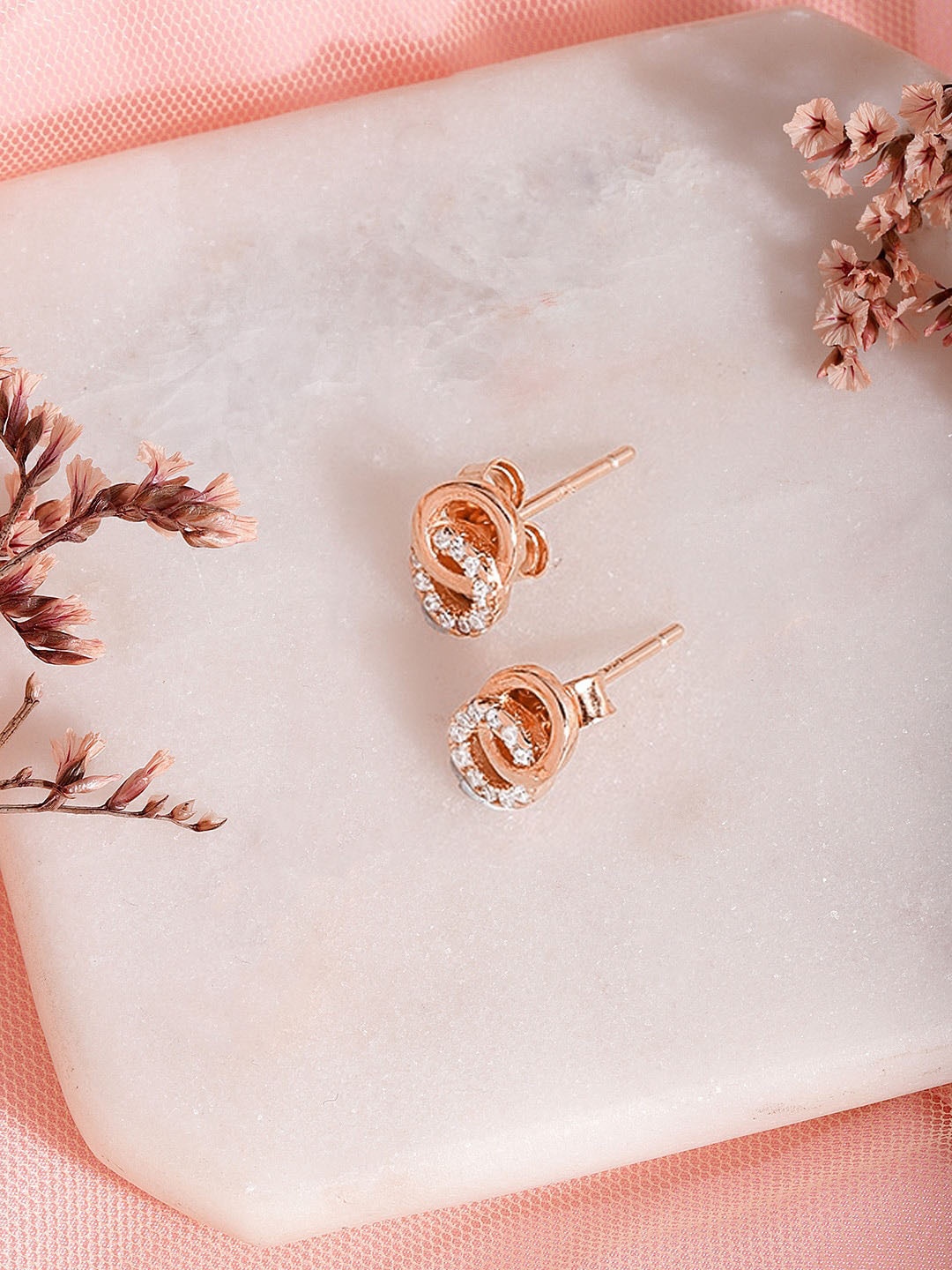 

Zavya Rose Gold Plated 925 Pure Sterling Silver Cubic Zirconia Contemporary Studs