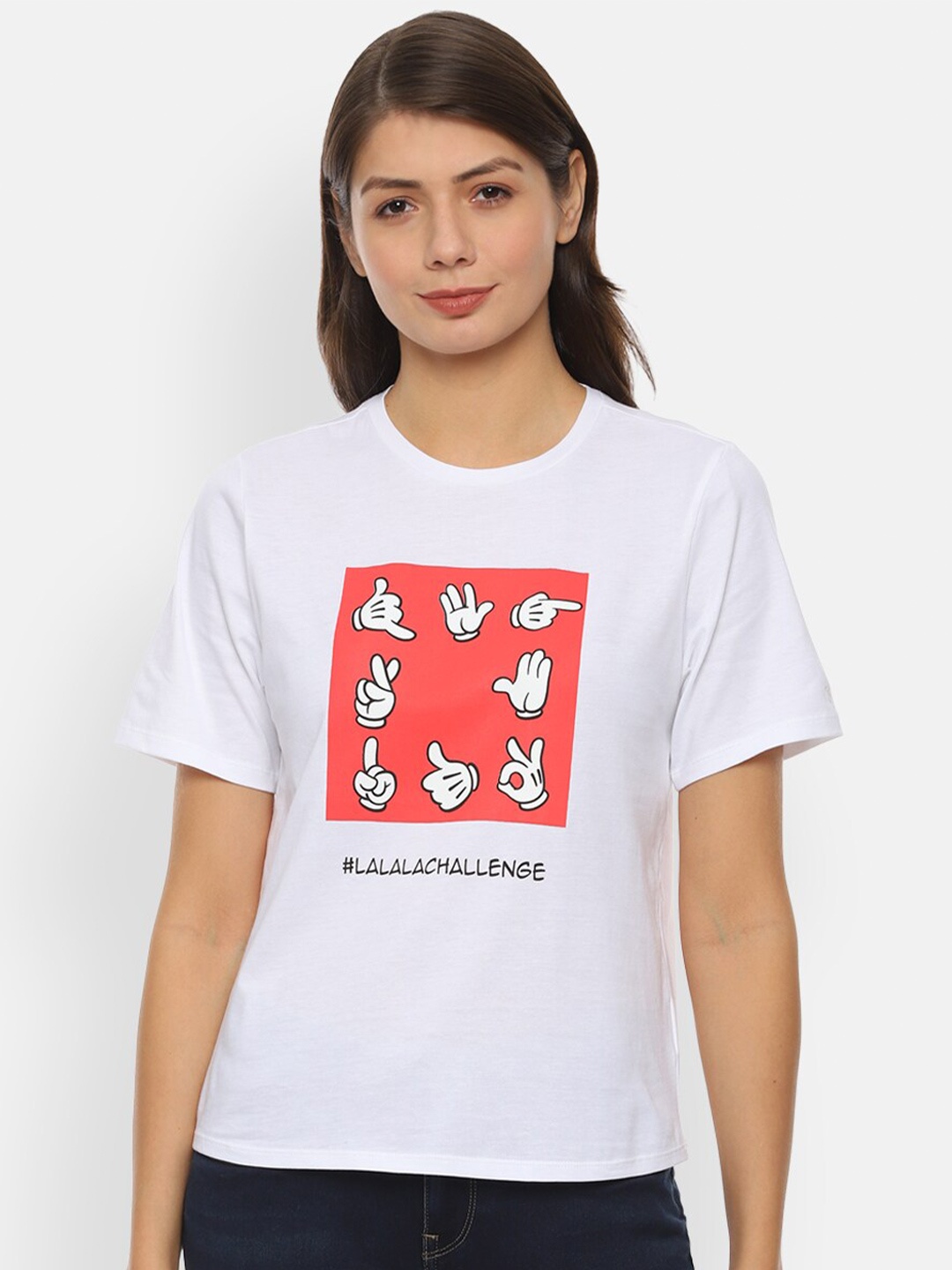 

Van Heusen Woman Graphic Printed Round Neck Cotton T-shirt, White