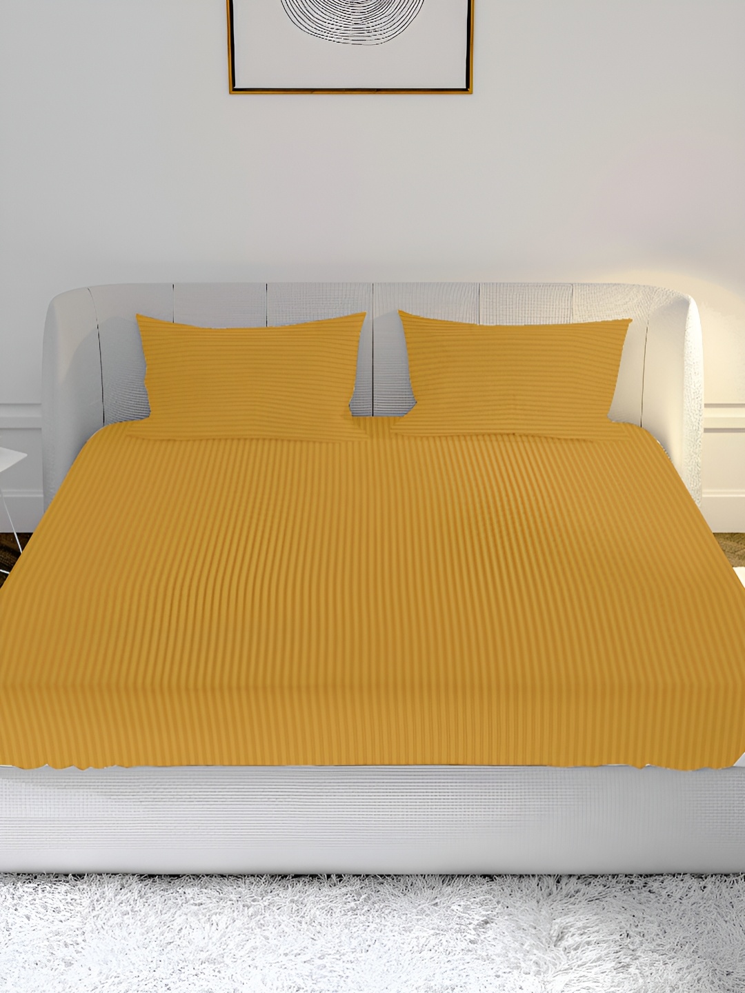 

MAYFAIR HOMES LONDON Yellow Striped Cotton 210 TC Crib Bedsheet with 2 Pillow Covers