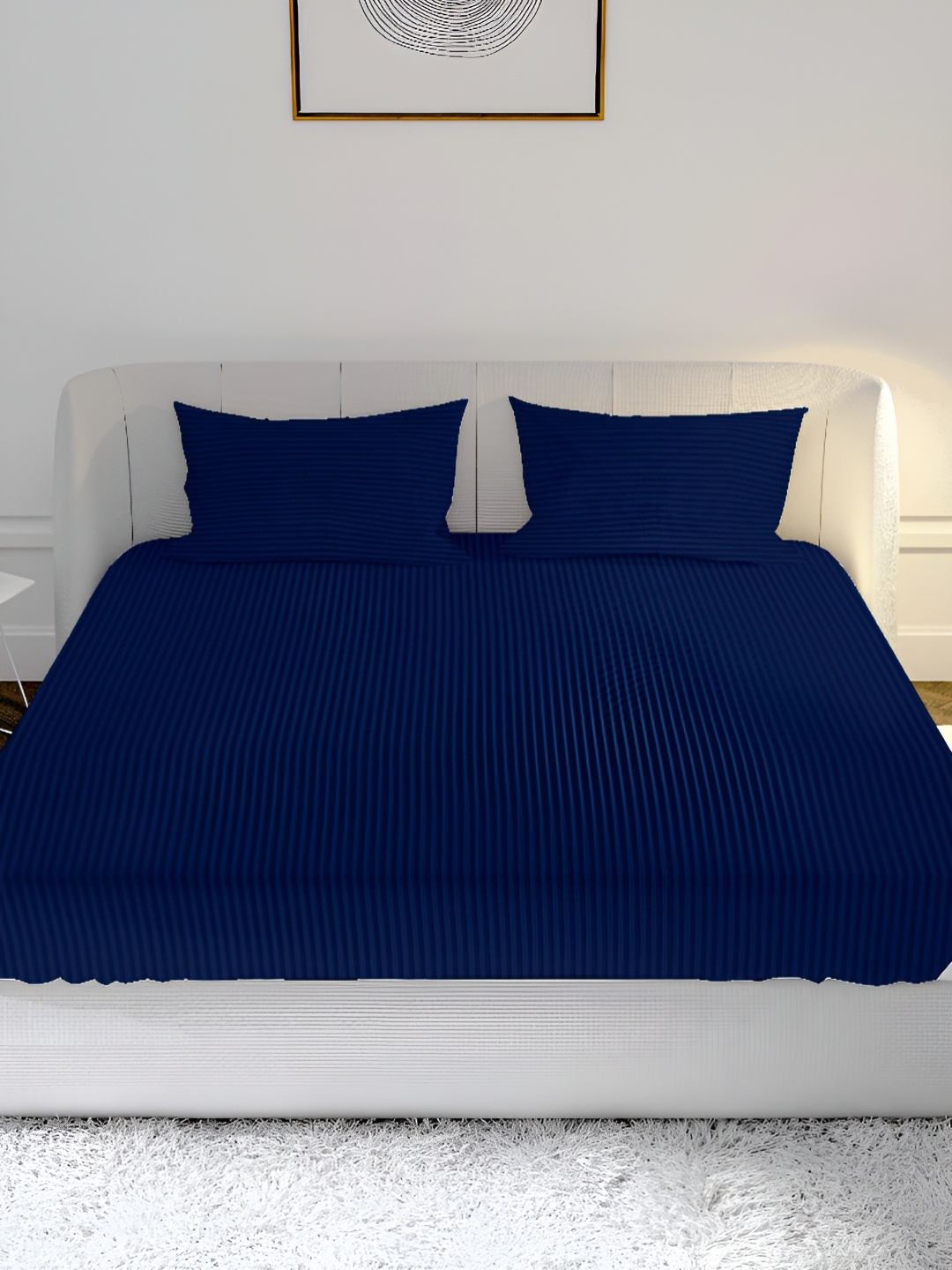 

MAYFAIR HOMES LONDON Navy Blue Cotton 210 TC King Bedsheet with 2 Pillow Covers