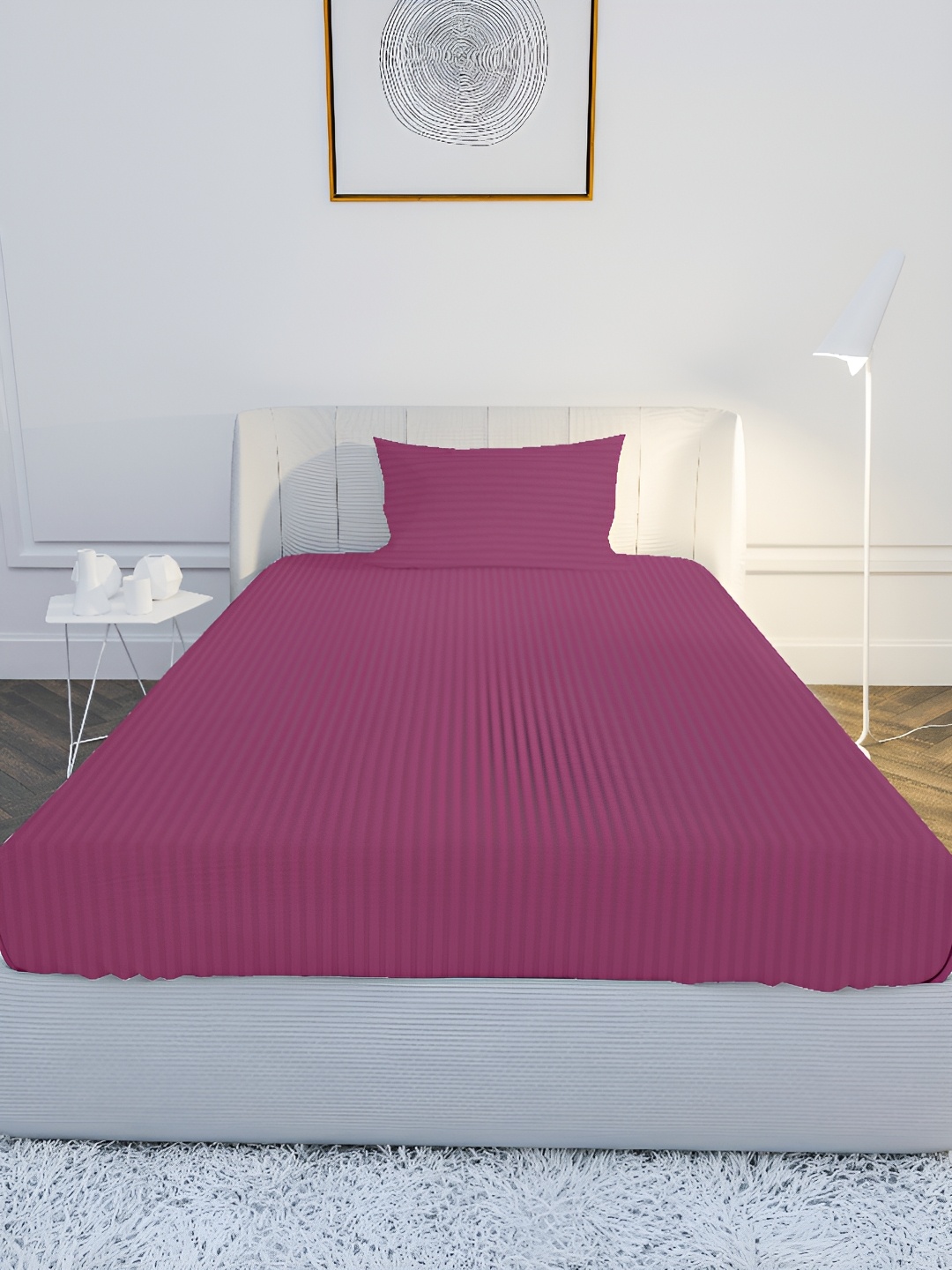 

MAYFAIR HOMES LONDON Pink Striped Cotton 210 TC Single Bedsheet with 1 Pillow Covers