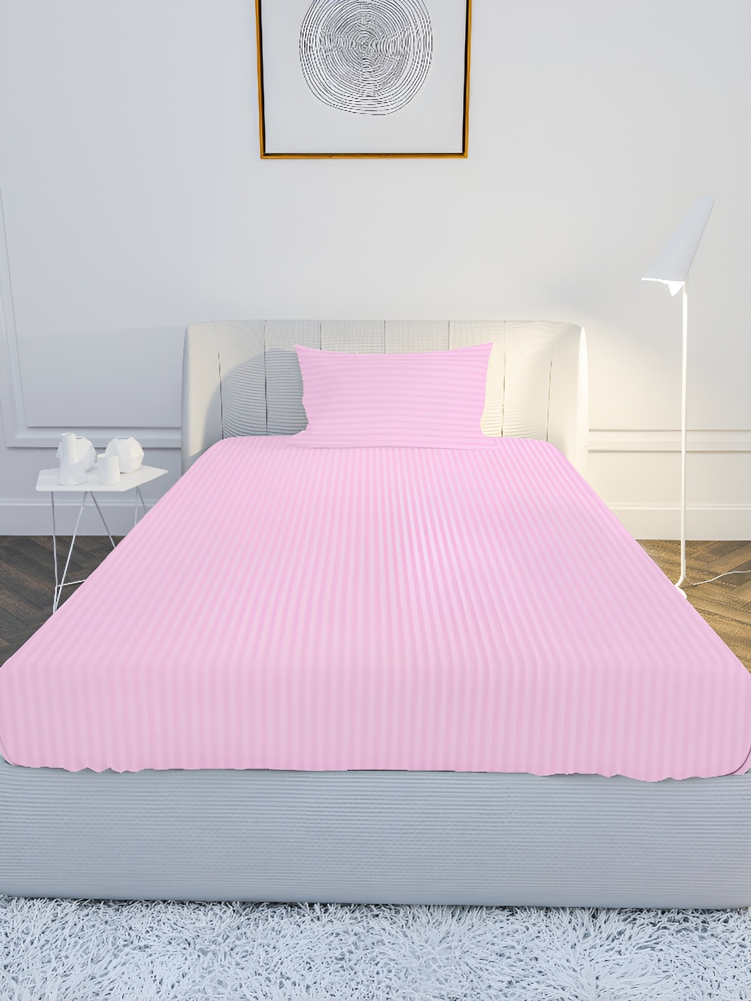 

MAYFAIR HOMES LONDON Pink Cotton 210 TC Single Bedsheet with 1 Pillow Covers