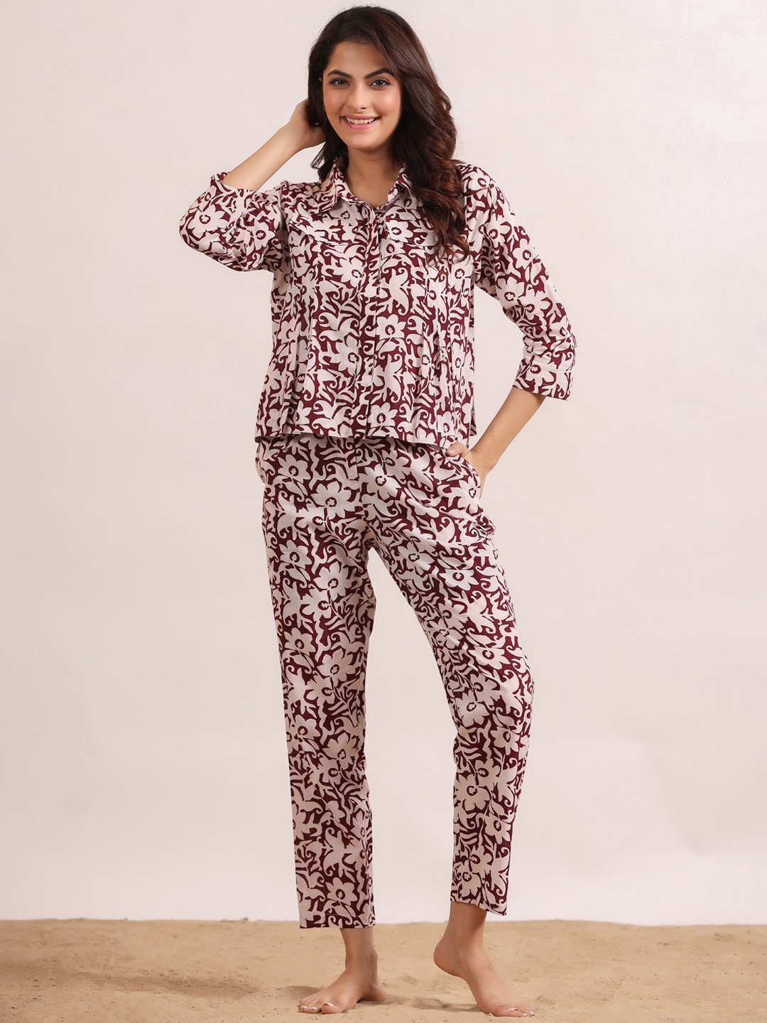 

SANSKRUTIHOMES Printed Pure Cotton Night Suit, Purple