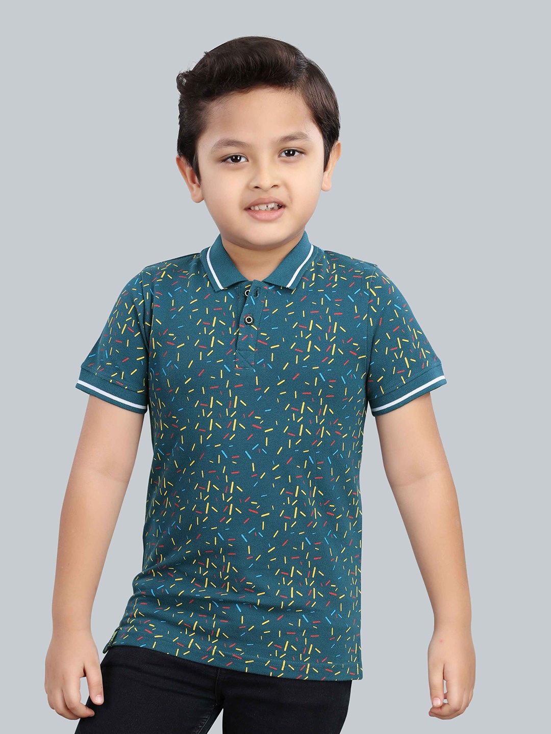 

3PIN Boys Conversational Printed Polo Collar Cotton T-shirt, Turquoise blue