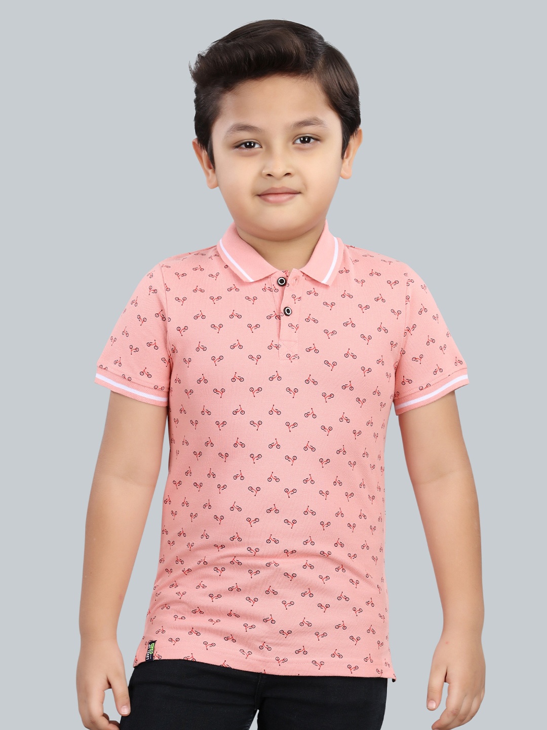 

3PIN Boys Floral Striped Polo Collar Short Sleeves Cotton T-shirt, Pink