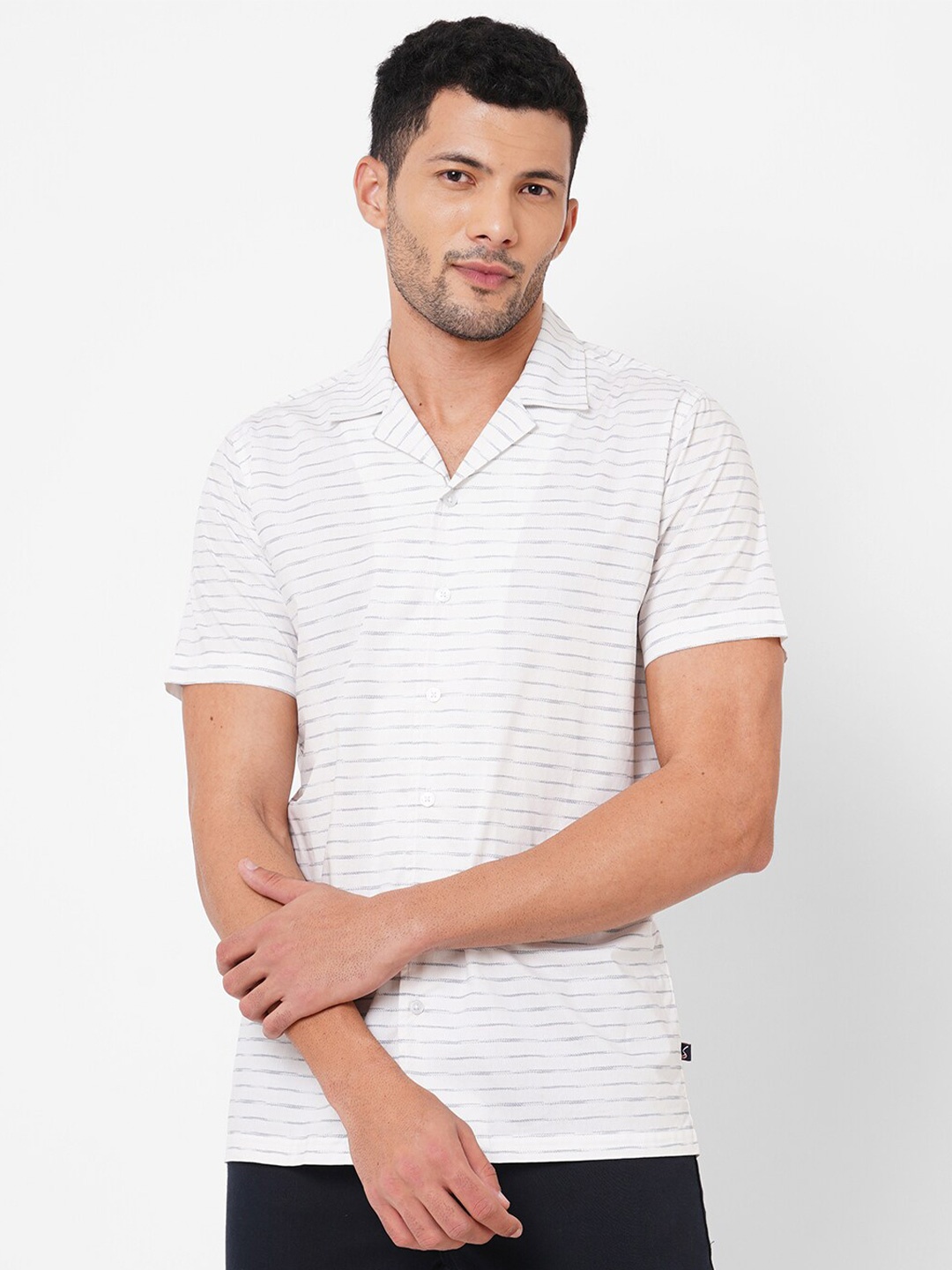 

Solemio Comfort Slim Fit Horizontal Stripes Cotton Casual Shirt, White