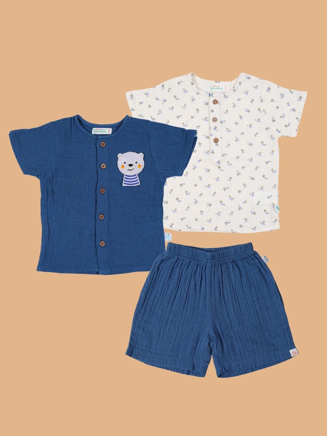 

Greendeer Kids Printed Organic Cotton Shirts with Shorts, White