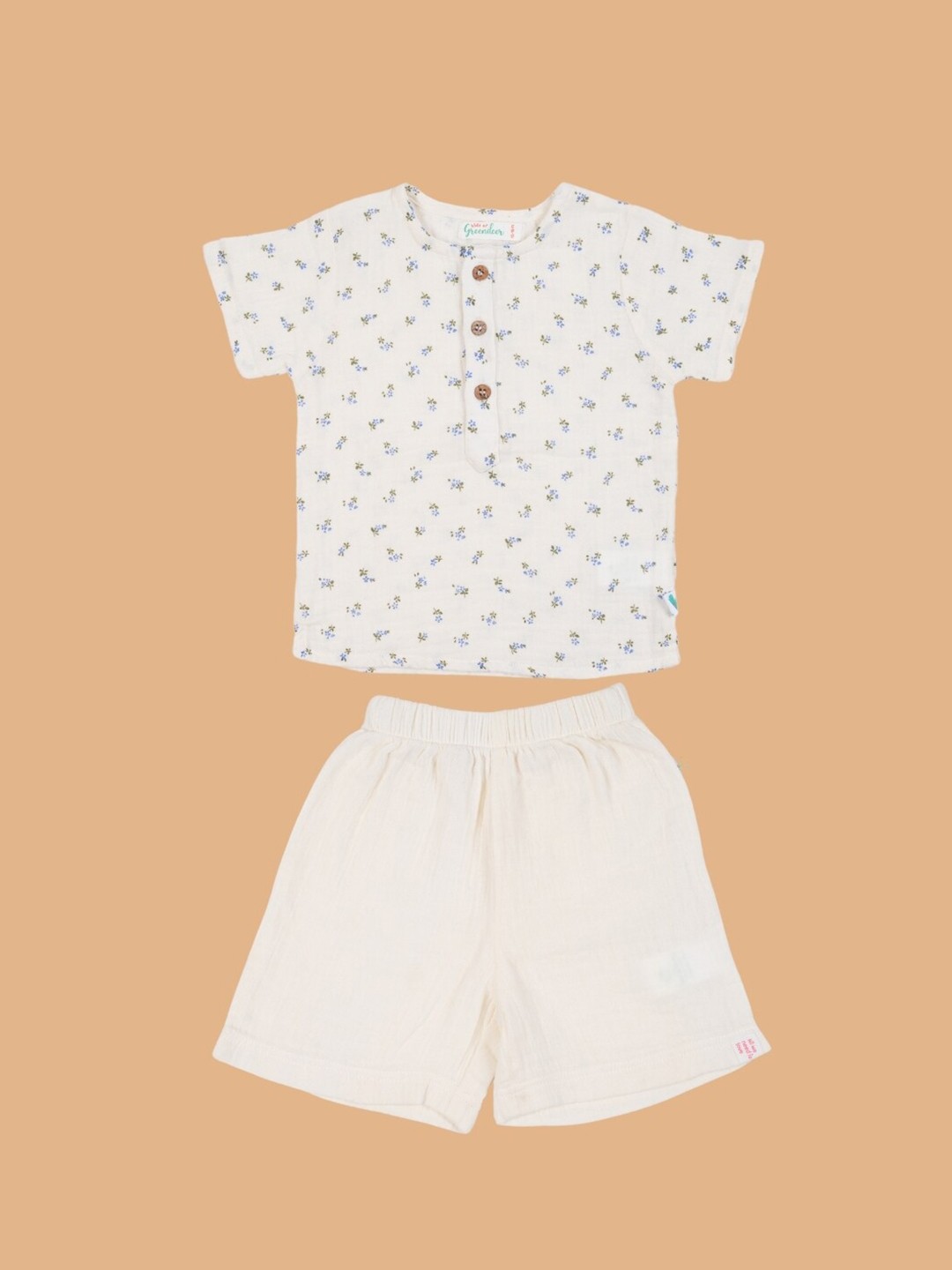 

Greendeer Kids Printed Pure Cotton Shirt with Shorts, White