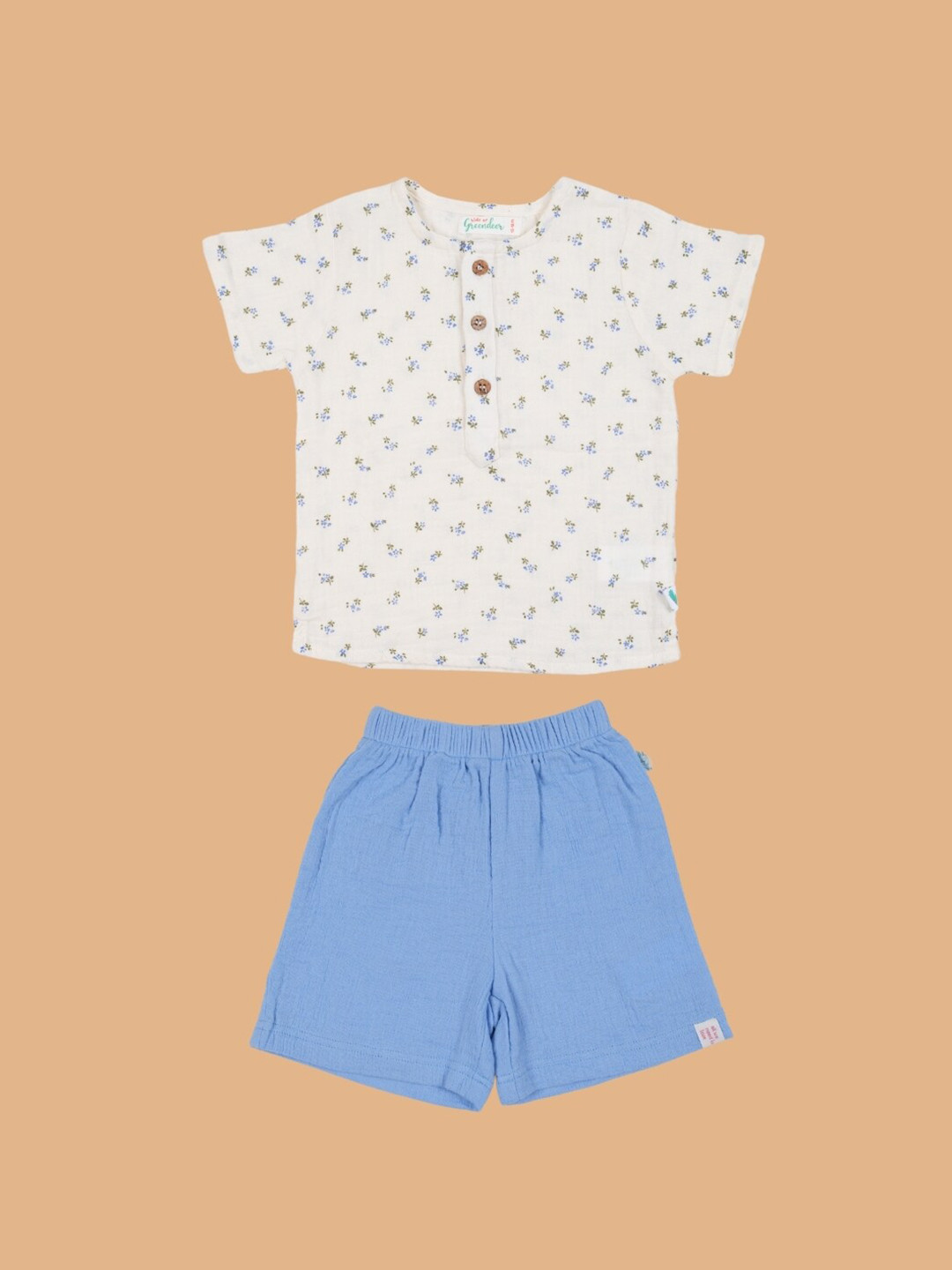 

Greendeer Unisex Kids Printed Shirt with Shorts, White