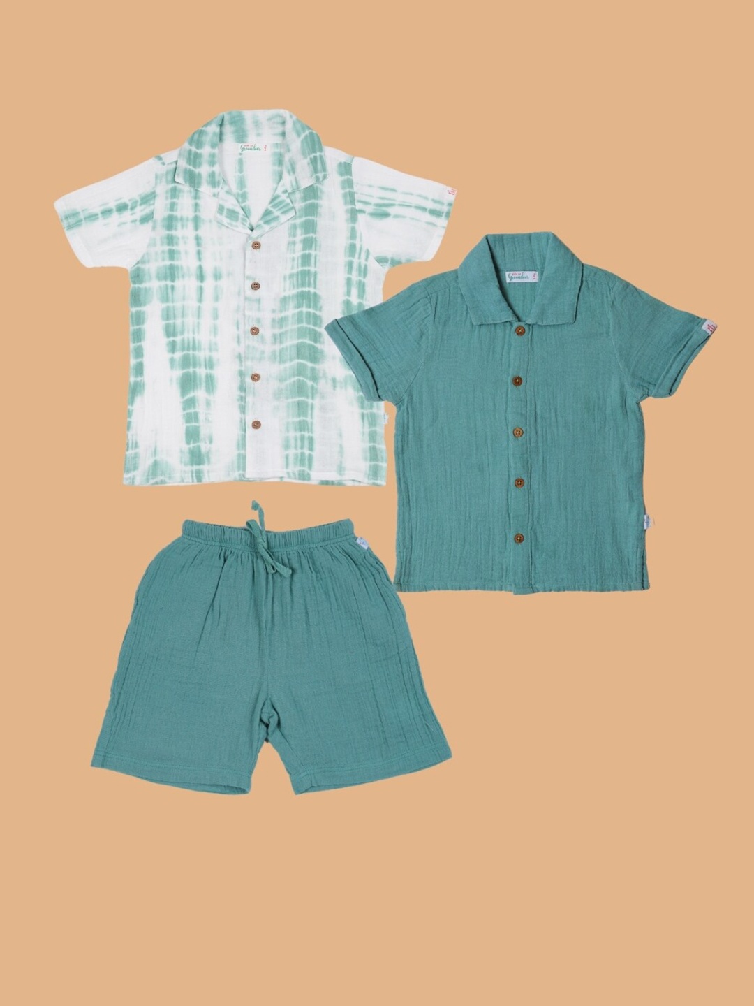

Greendeer Kids Printed Organic Cotton Shirts with Shorts, Green