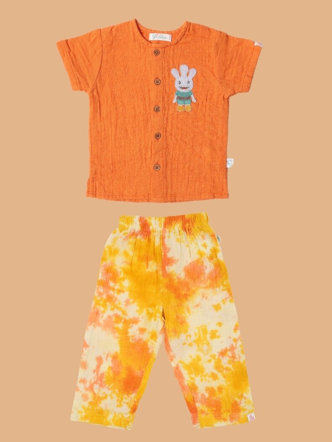 

Greendeer Unisex Kids Round Neck Short Sleeves Cotton Shirt with Pyjamas, Orange