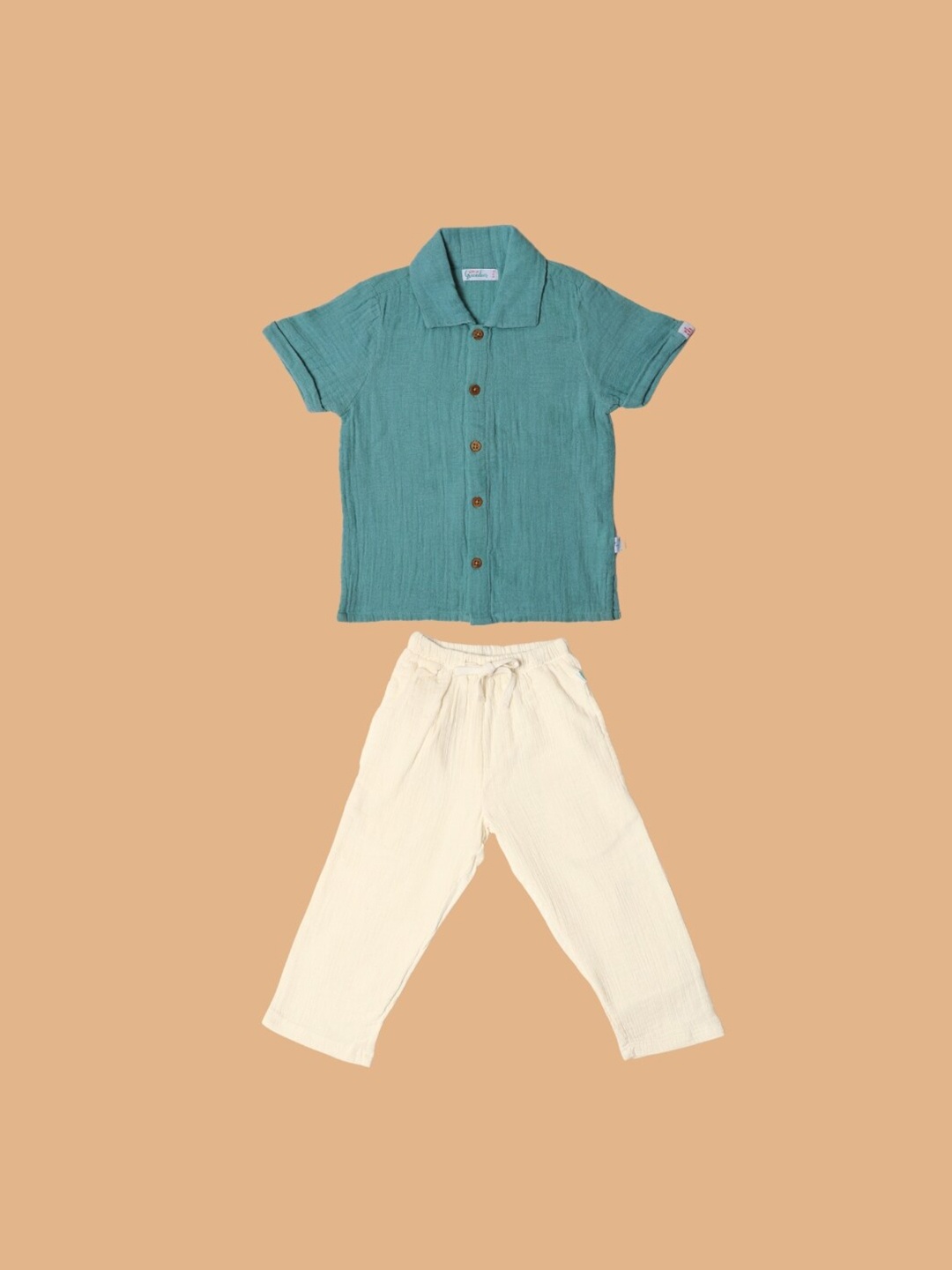 

Greendeer Unisex Kids Spread Collar Short Sleeves Shirt with Pyjamas, Green