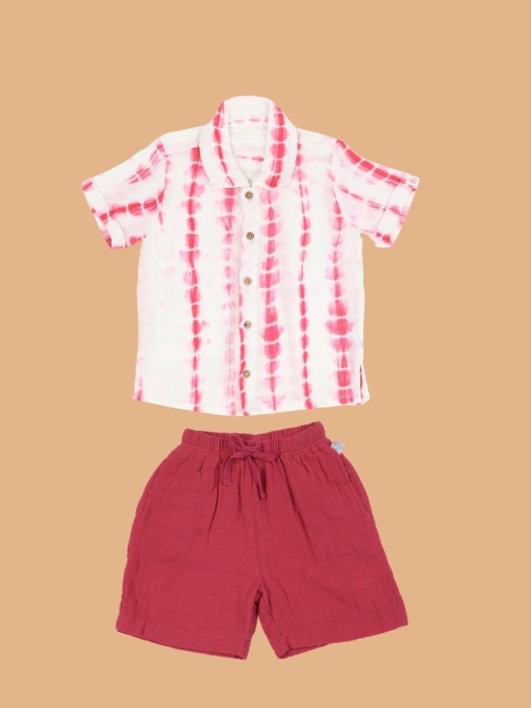 

Greendeer Kids Dyed Pure Cotton Shirt with Shorts, Red