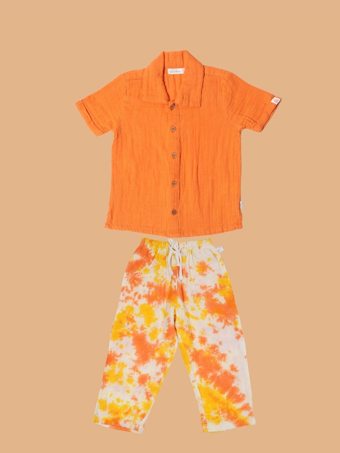 

Greendeer Unisex Kids Pure Cotton Shirt with Pyjamas, Orange