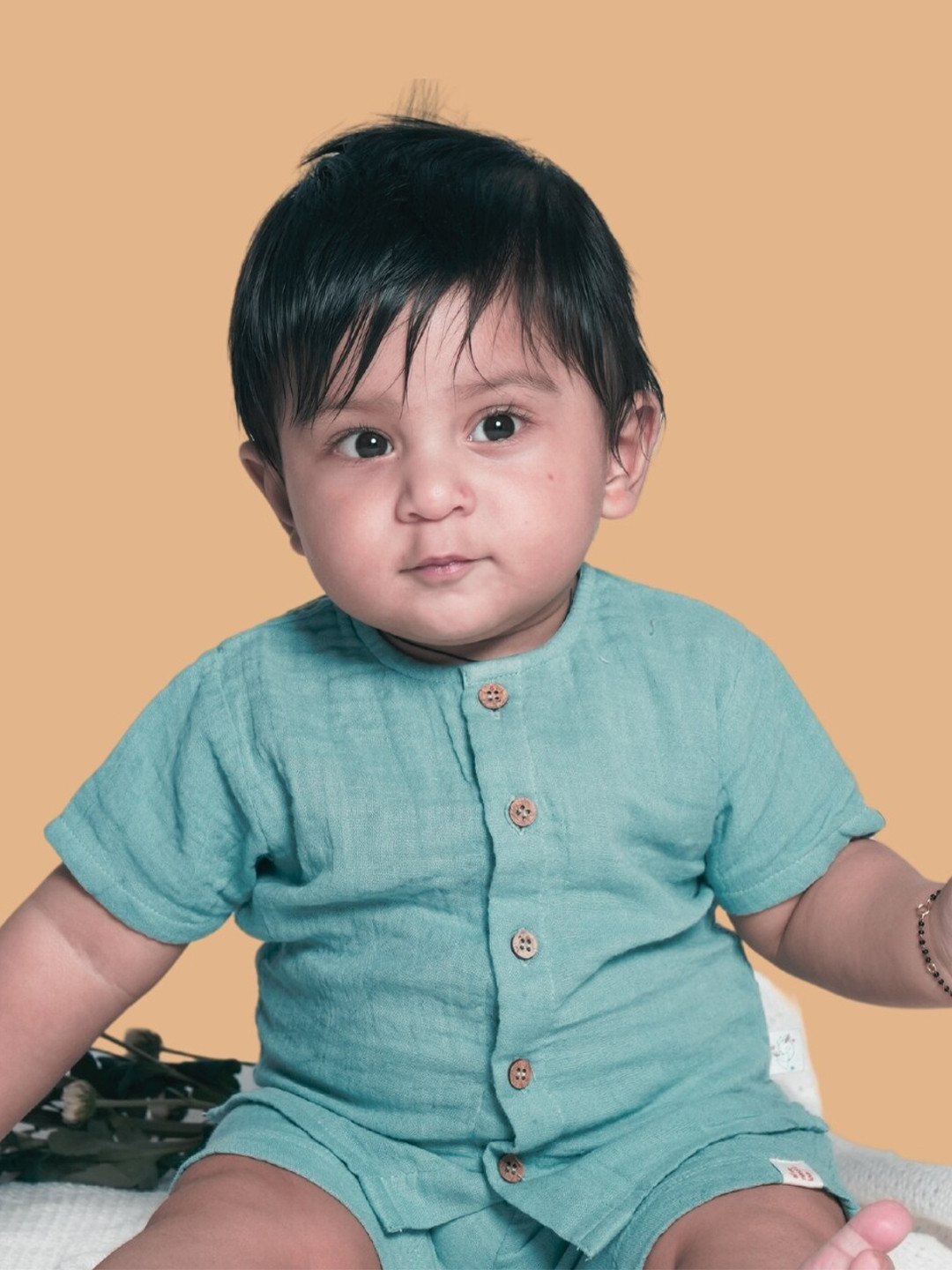 

Greendeer Unisex Kids Pure Cotton Round Neck Shirt with Shorts, Green