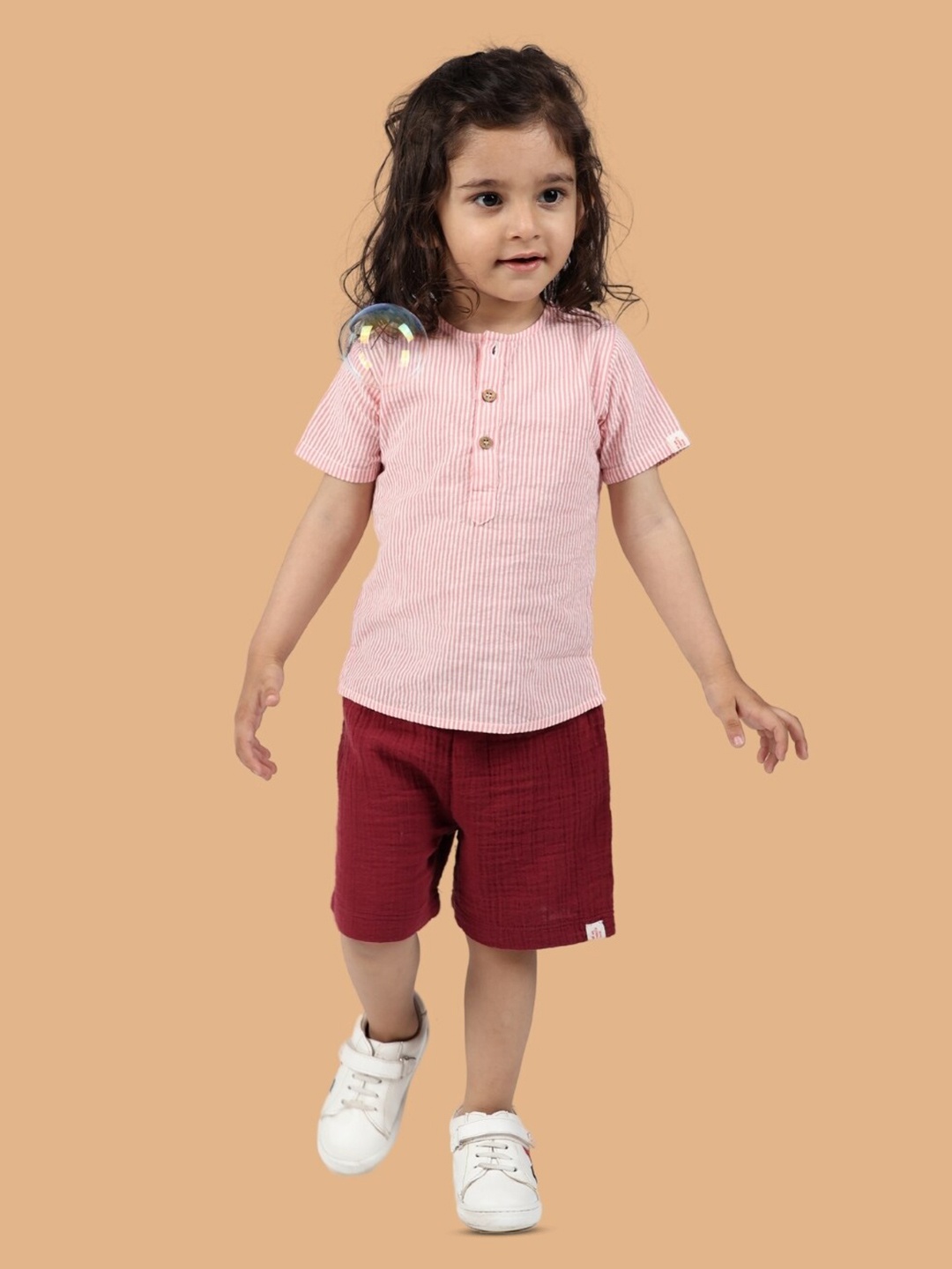 

Greendeer Unisex Kids Round Neck Short Sleeves Pure Cotton Shirt with Shorts, Pink