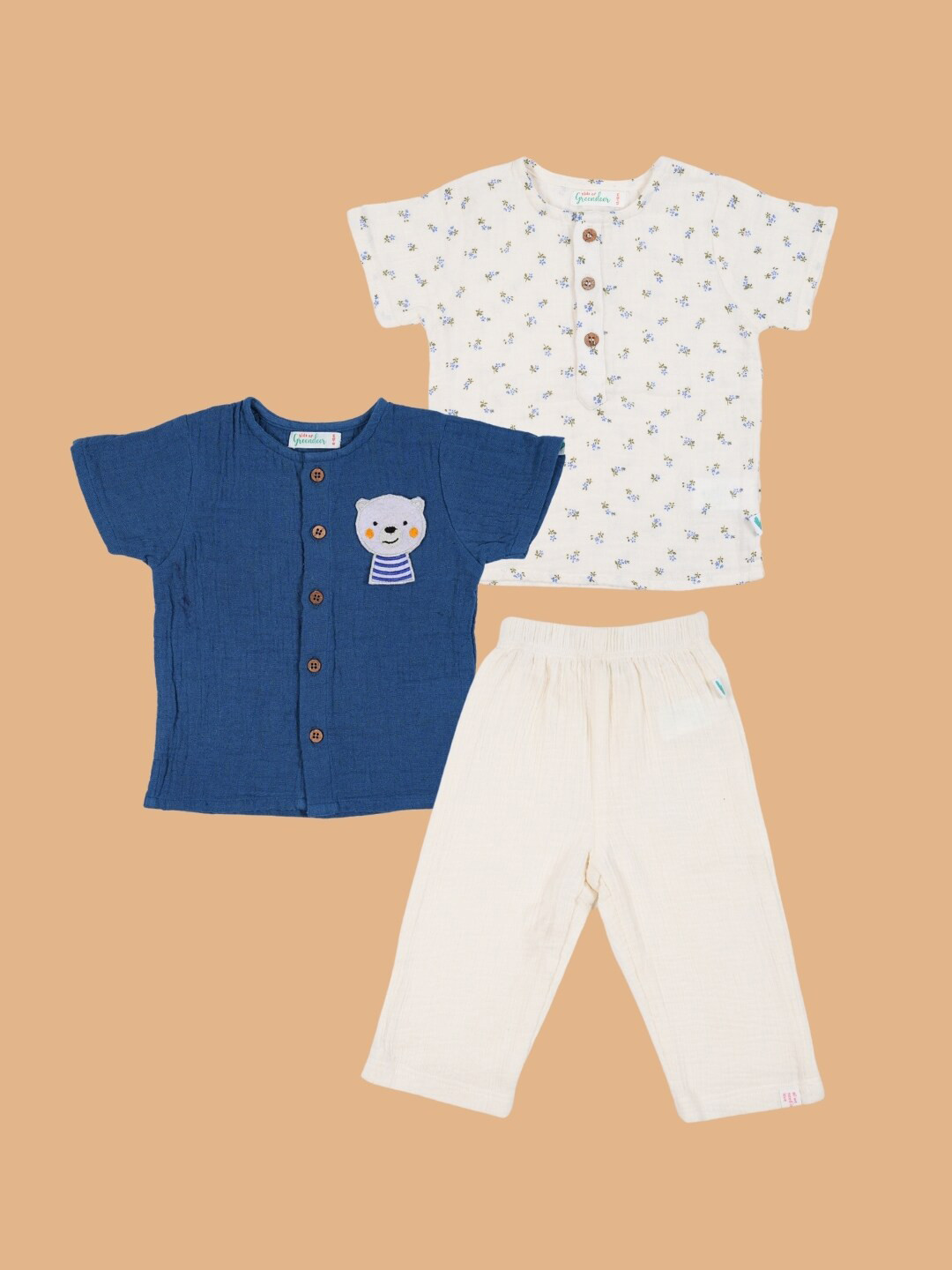 

Greendeer Kids Pack Of 3 Printed Pure Cotton Shirt with Pyjama, White